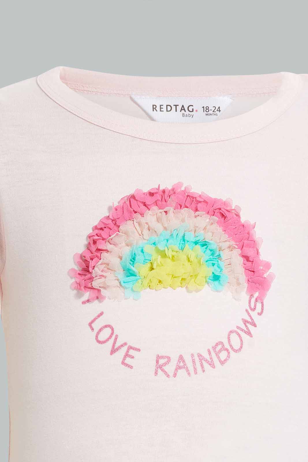 Redtag-Pink-Rainbow-Artwork-T-Shirt-Embellished-T-Shirts-Infant-Girls-3 to 24 Months