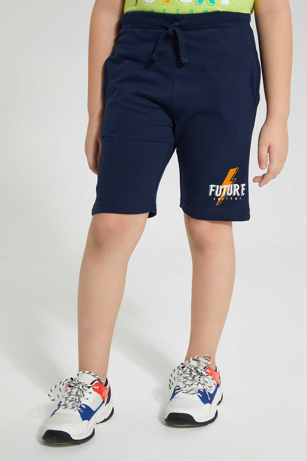 Redtag-Green-Future-Print-T-Shirt-And-Short-Set-Sets-Boys-2 to 8 Years