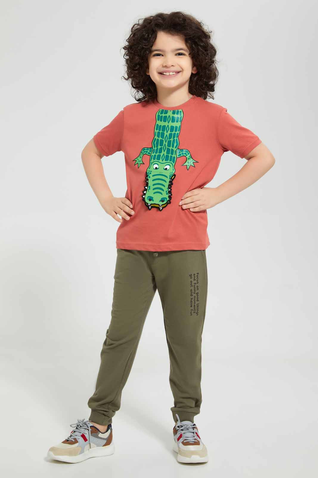 Redtag-Brown-Flap-Hippo-Print-T-Shirt-Graphic-T-Shirts-Boys-2 to 8 Years