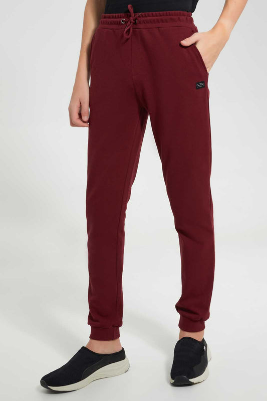 Redtag-Burgundy-Pique-Active-Pants-Joggers-Senior-Boys-9 to 14 Years
