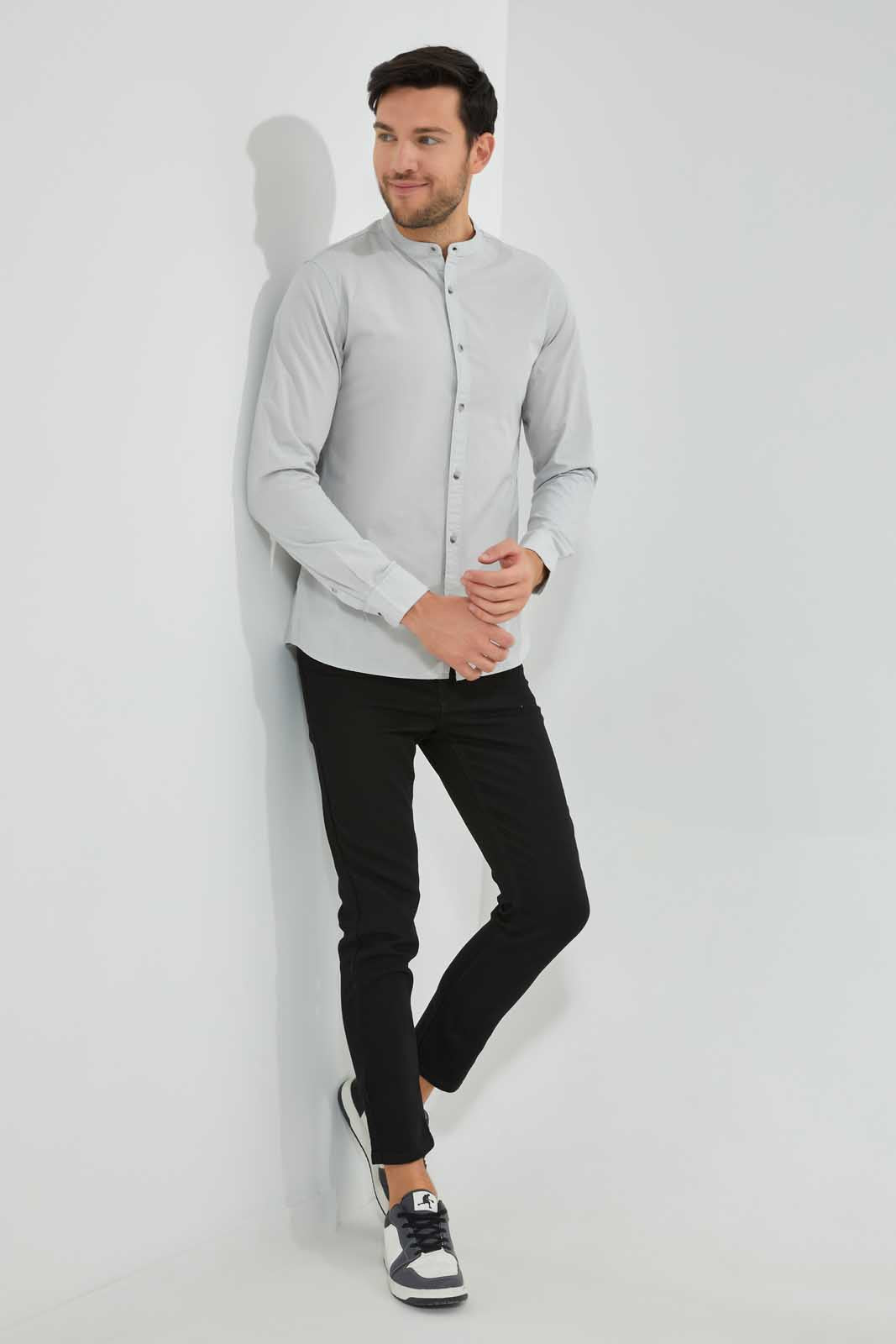 Redtag-Grey-Mandarin-Collar-Shirt-Casual-Shirts-Men's-