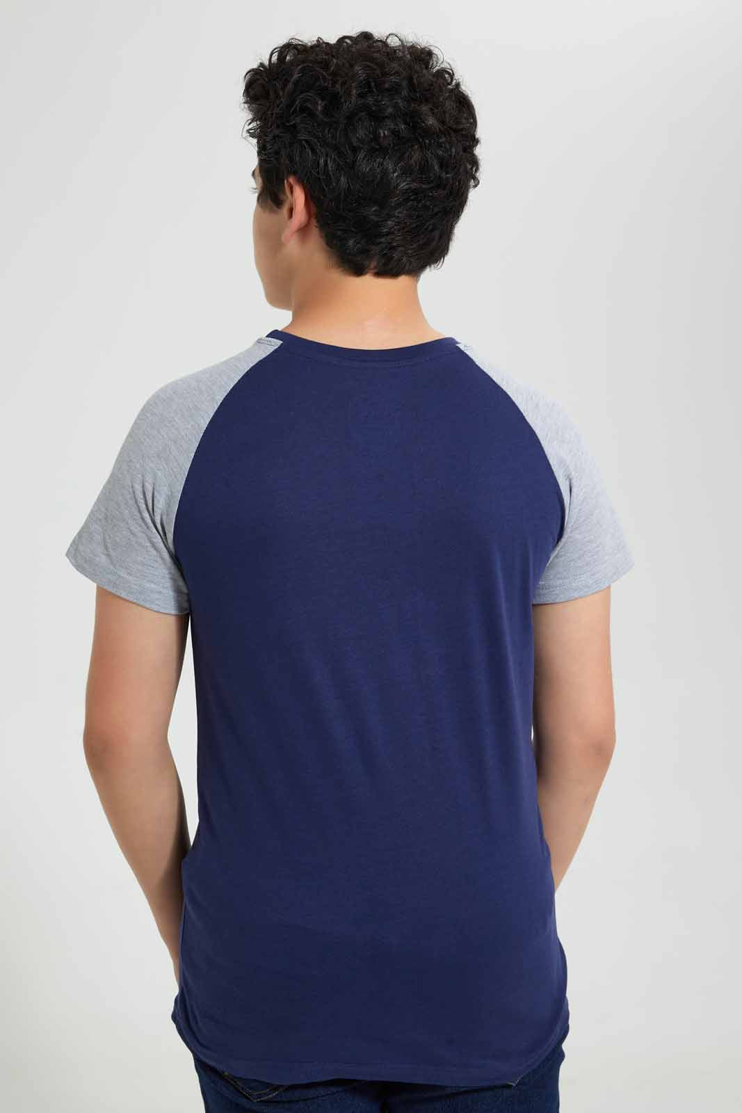 Redtag-Navy-Raglan-T-Shirt-Embellished-T-Shirts-Senior-Boys-9 to 14 Years
