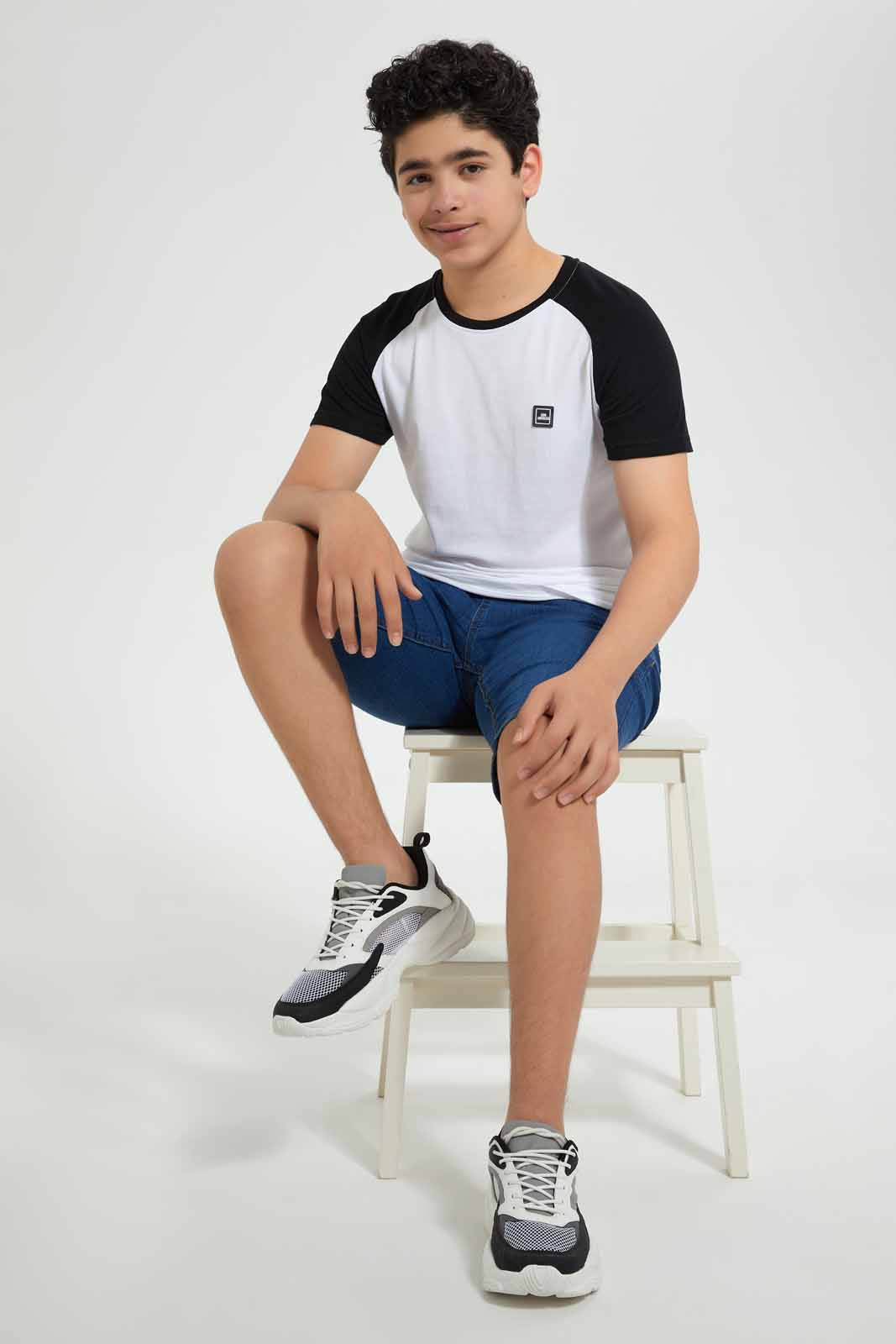 Redtag-White-Raglan-T-Shirt-Embellished-T-Shirts-Senior-Boys-9 to 14 Years