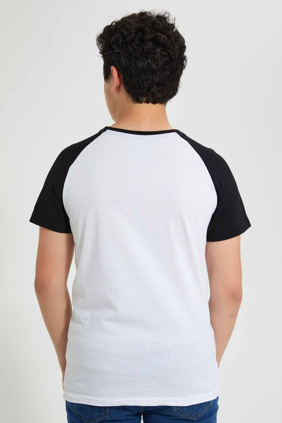 Redtag-White-Raglan-T-Shirt-Embellished-T-Shirts-Senior-Boys-9 to 14 Years
