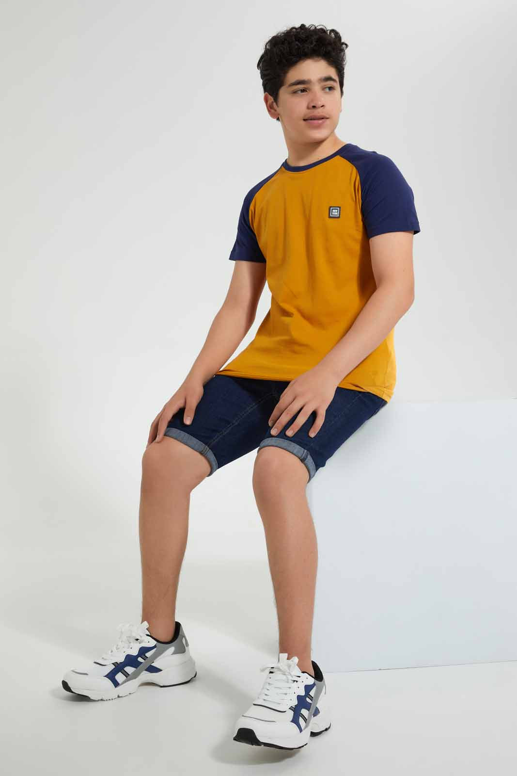 Redtag-Mustard-Raglan-T-Shirt-Embellished-T-Shirts-Senior-Boys-9 to 14 Years