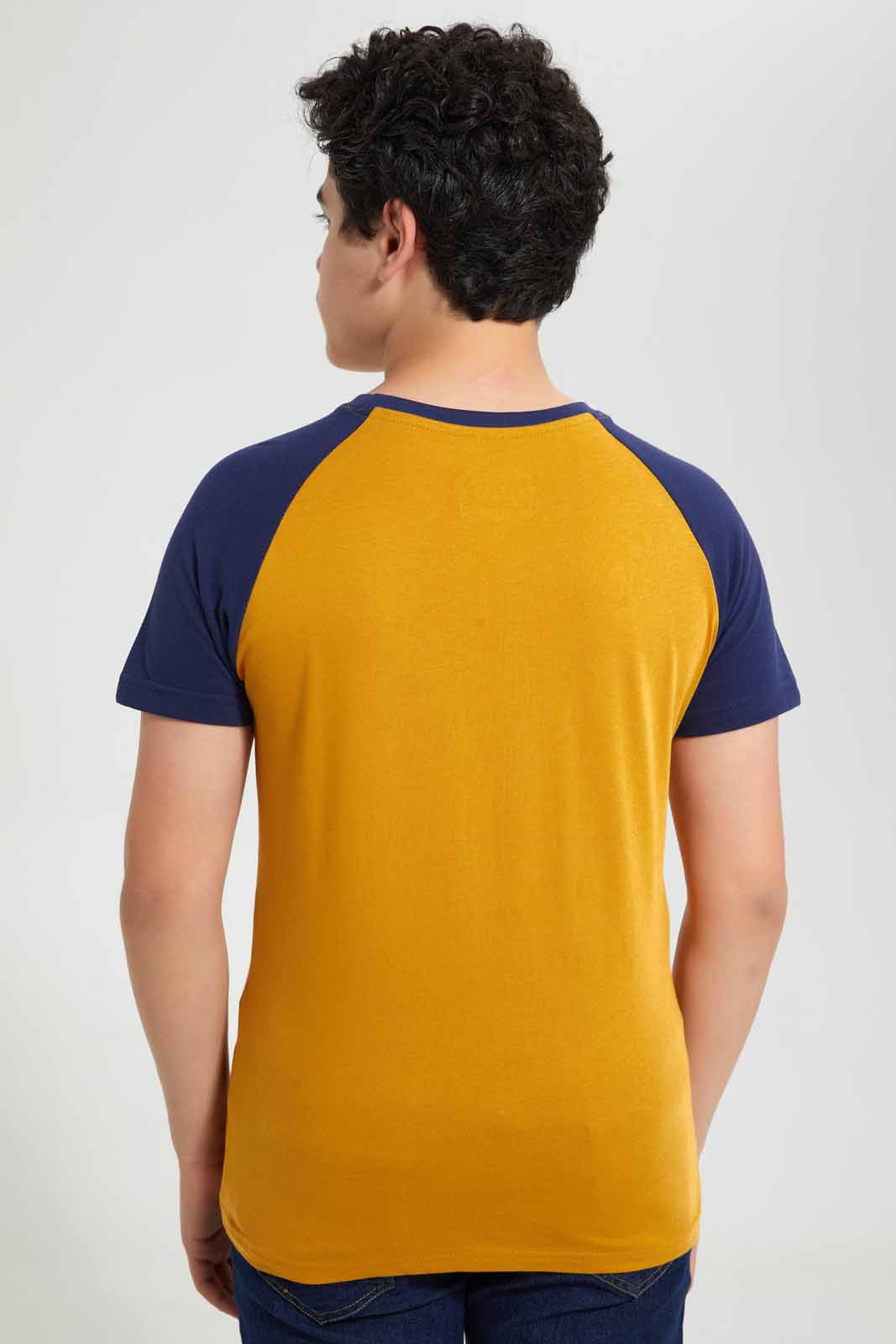 Redtag-Mustard-Raglan-T-Shirt-Embellished-T-Shirts-Senior-Boys-9 to 14 Years