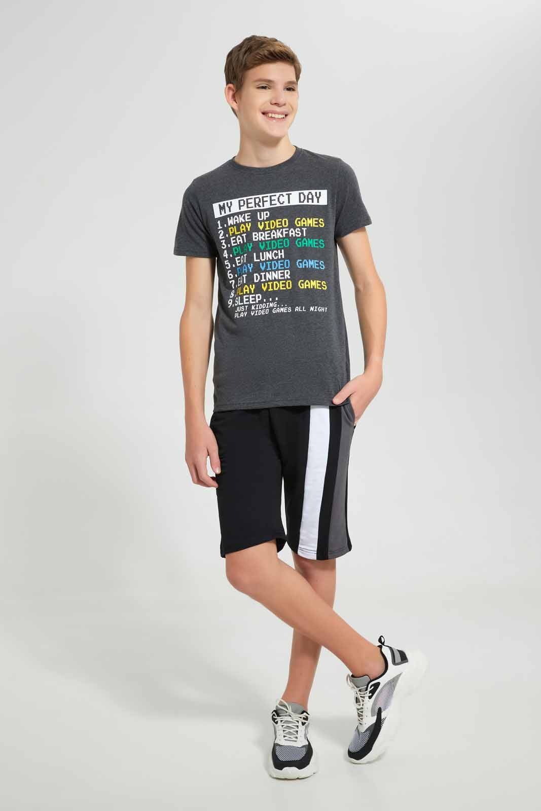 Redtag-Charcoal-Perfect-Day-T-Shirt-Graphic-T-Shirts-Senior-Boys-9 to 14 Years