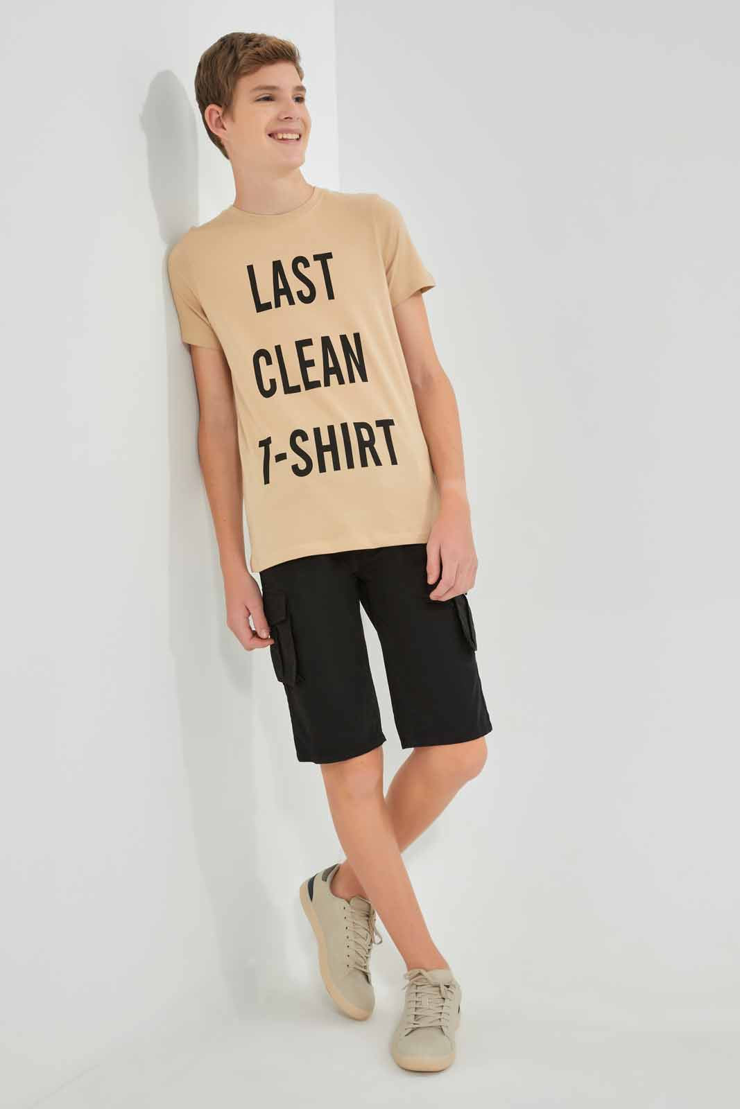 Redtag-Beige-Clean-T-Shirt-Graphic-T-Shirts-Senior-Boys-9 to 14 Years