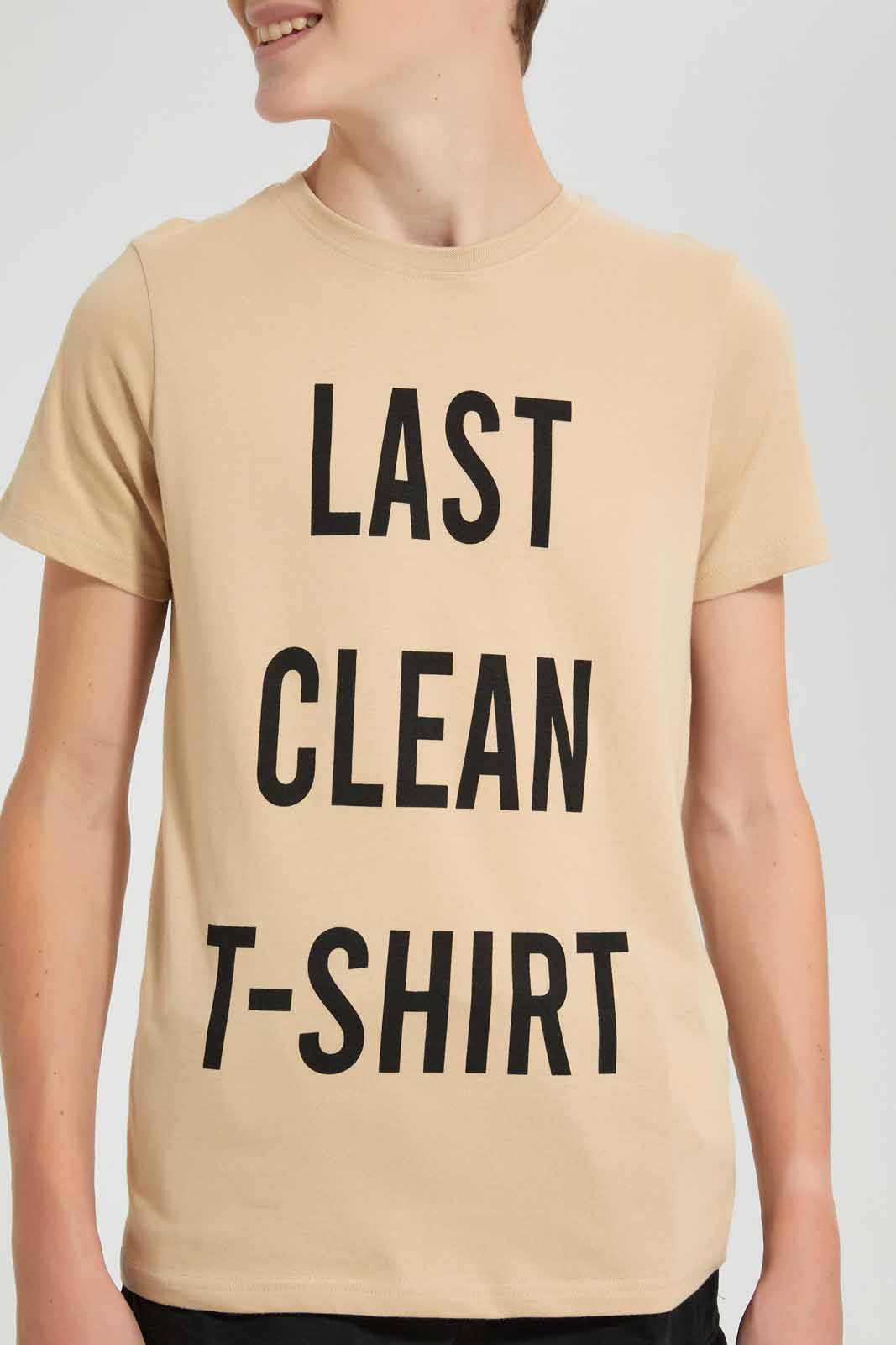 Redtag-Beige-Clean-T-Shirt-Graphic-T-Shirts-Senior-Boys-9 to 14 Years