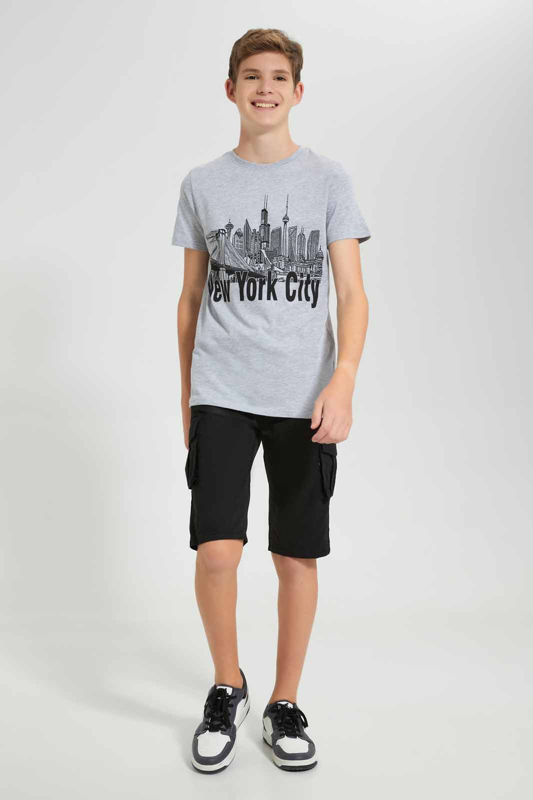 Redtag-Grey-New-York-City-T-Shirt-Graphic-T-Shirts-Senior-Boys-9 to 14 Years