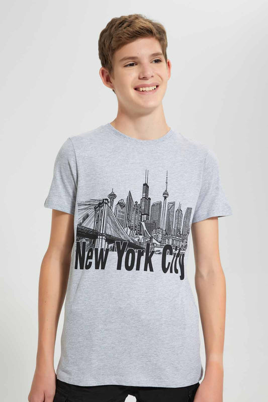 Redtag-Grey-New-York-City-T-Shirt-Graphic-T-Shirts-Senior-Boys-9 to 14 Years