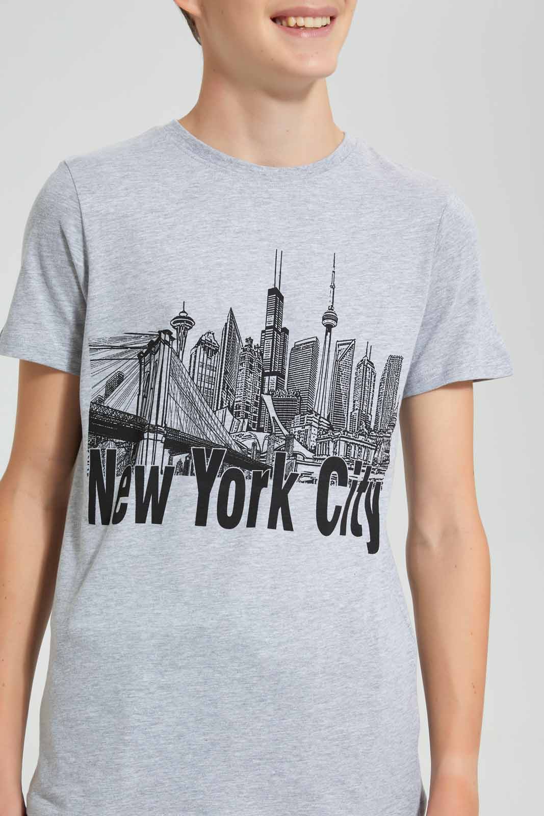 Redtag-Grey-New-York-City-T-Shirt-Graphic-T-Shirts-Senior-Boys-9 to 14 Years