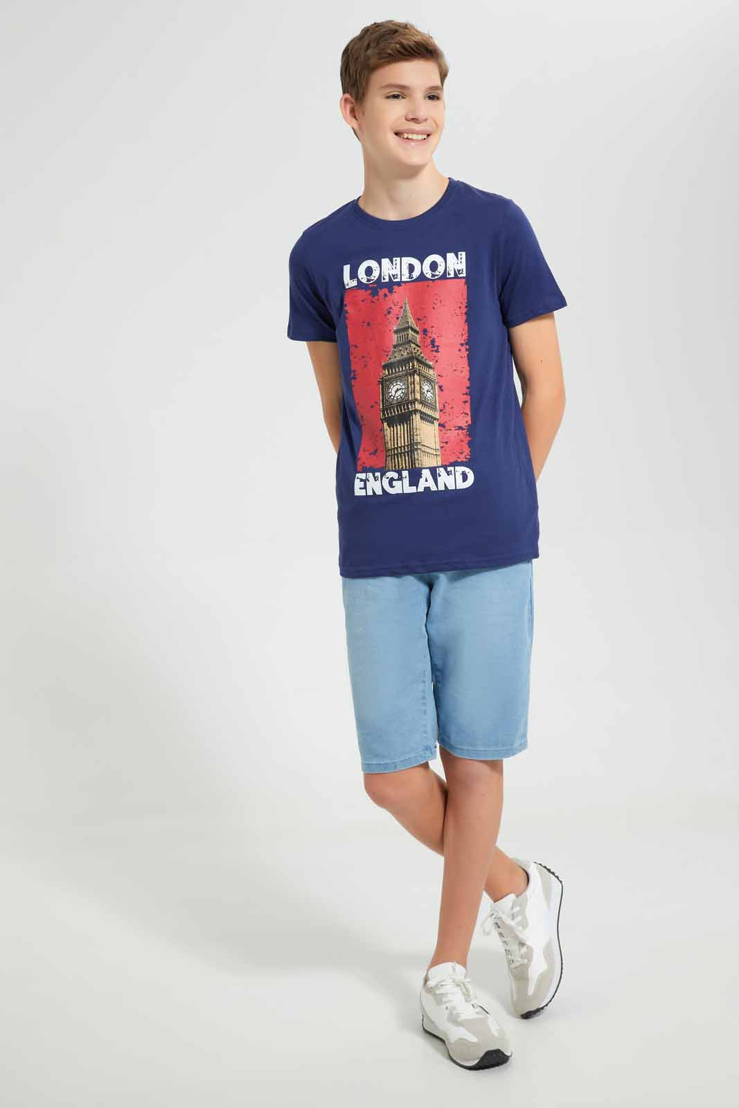 Redtag-Navy-London-England-T-Shirt-Graphic-T-Shirts-Senior-Boys-9 to 14 Years