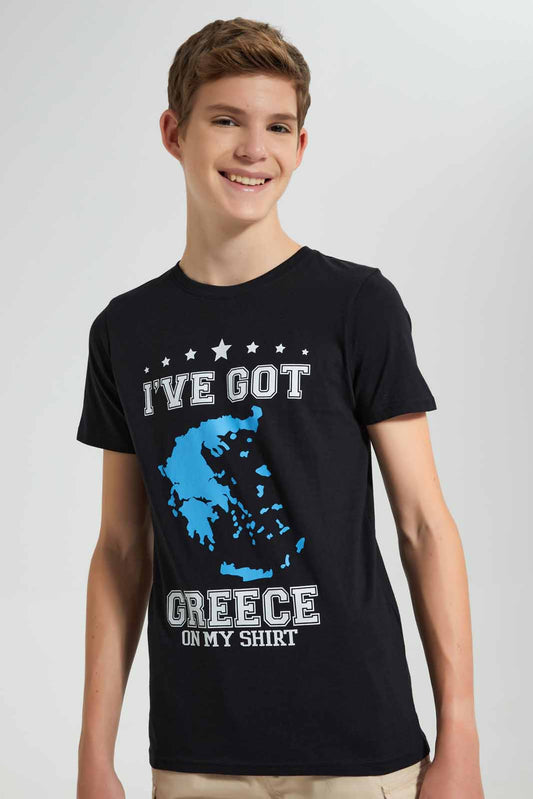 Redtag-Black-Greece-T-Shirt-Graphic-T-Shirts-Senior-Boys-9 to 14 Years