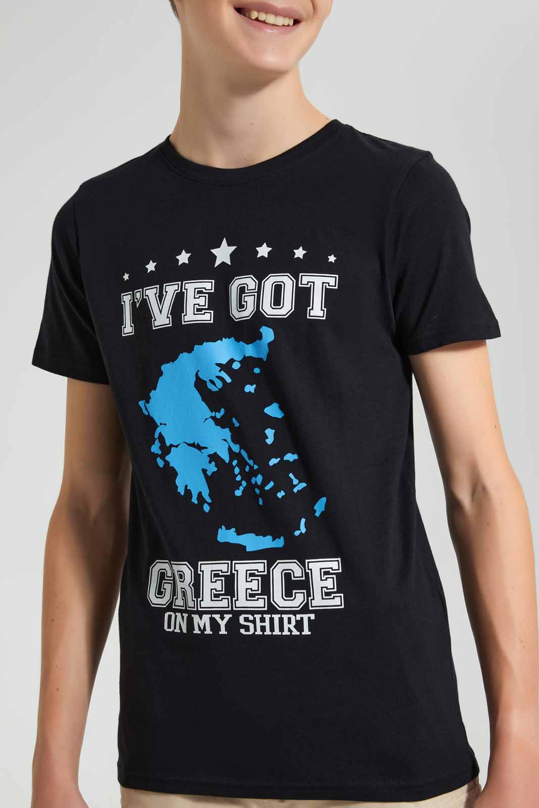 Redtag-Black-Greece-T-Shirt-Graphic-T-Shirts-Senior-Boys-9 to 14 Years