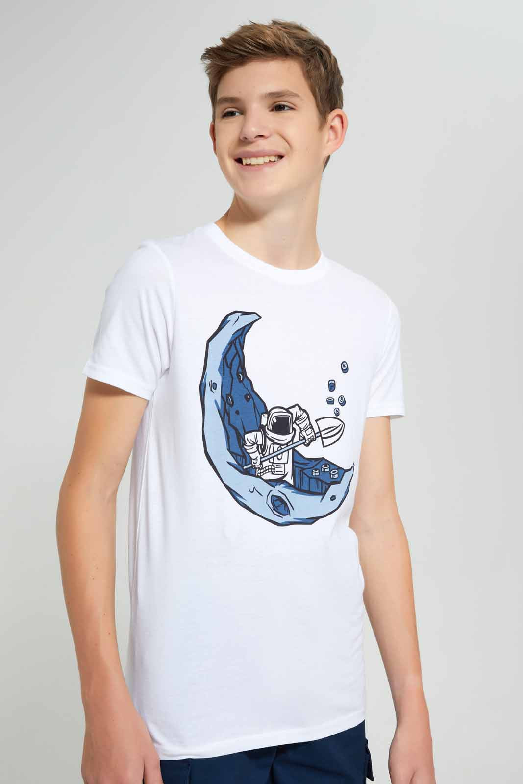 Redtag-White-Moon-Digging-T-Shirt-Graphic-T-Shirts-Senior-Boys-9 to 14 Years