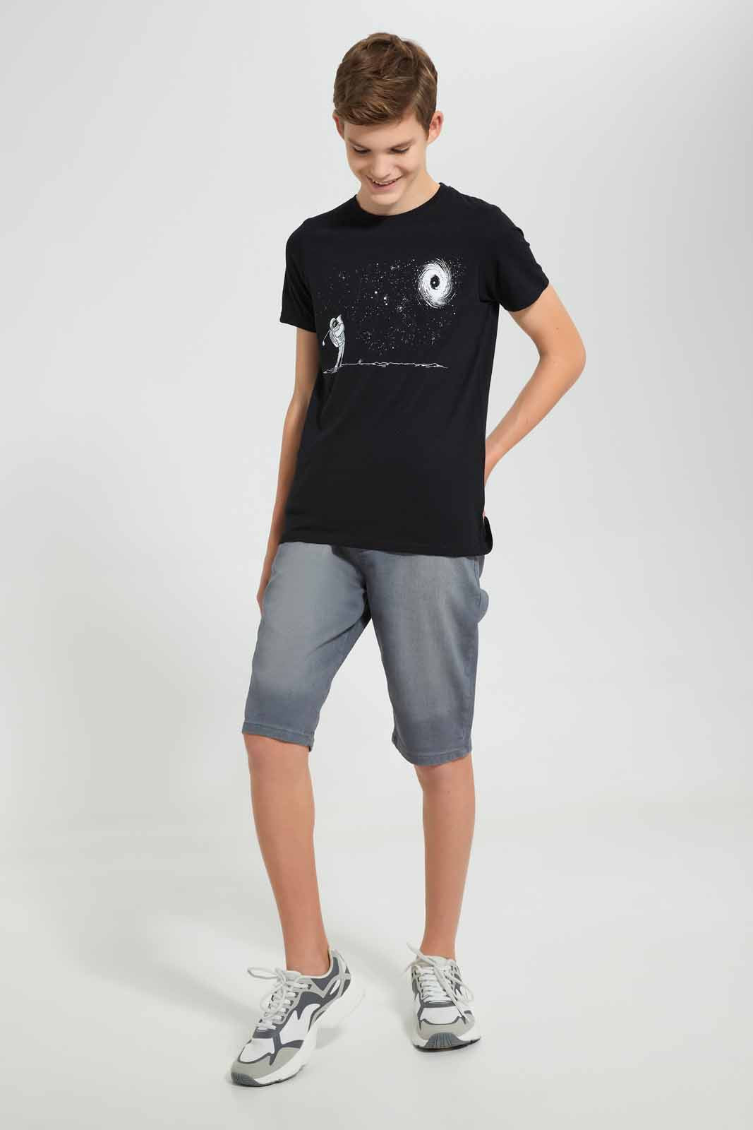 Redtag-Black-Space-Golf-T-Shirt-Graphic-T-Shirts-Senior-Boys-9 to 14 Years