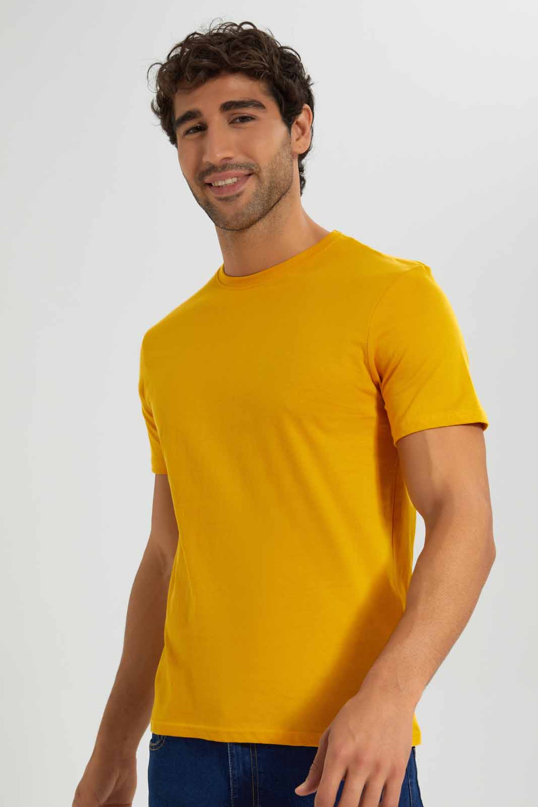 Redtag-Mustard-Crew-Neck-T-Shirt-Category:T-Shirts,-Colour:Mustard,-Deals:New-In,-Filter:Men's-Clothing,-Men-T-Shirts,-New-In-Men,-Non-Sale,-S22D,-Section:Men,-TBL-Men's-