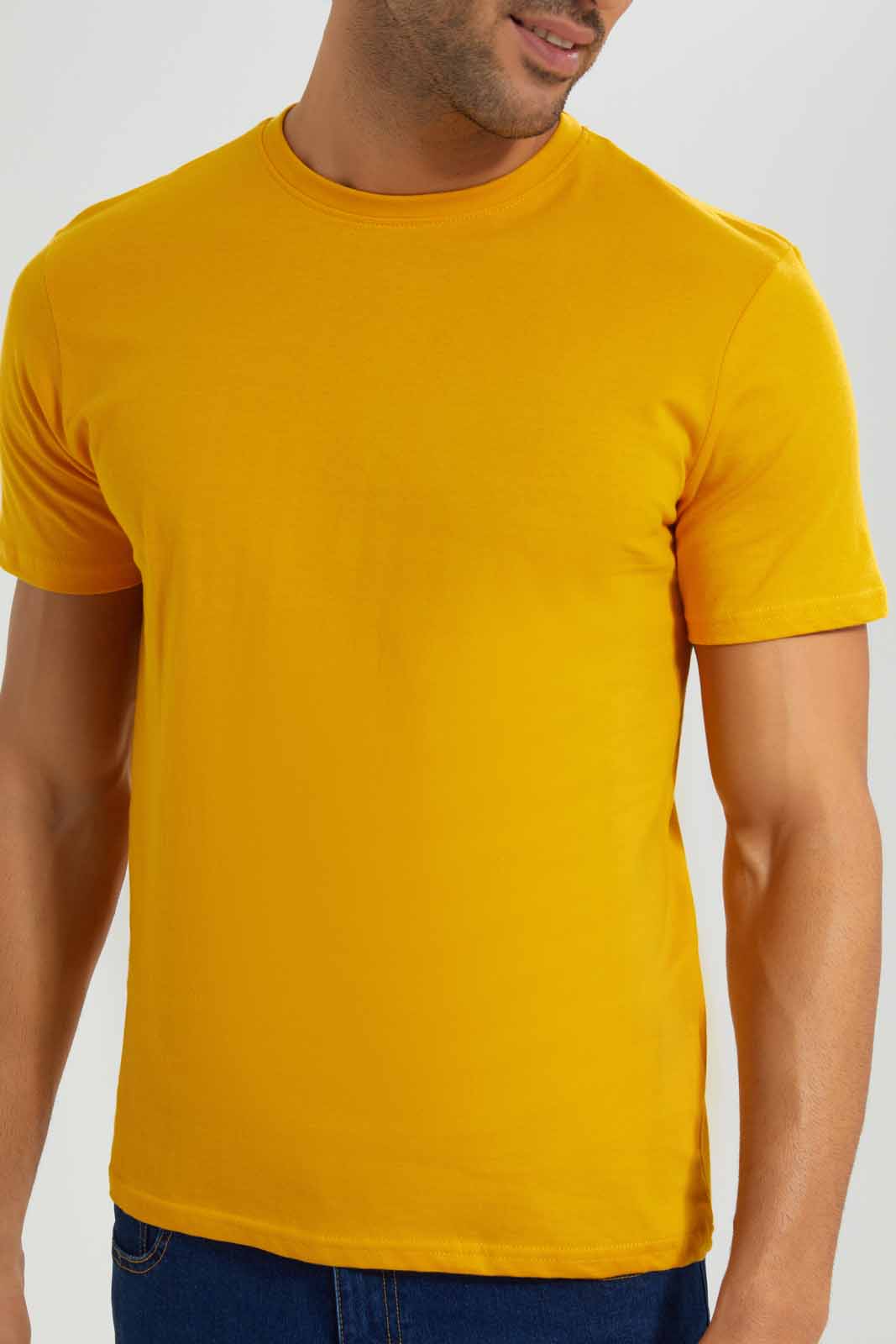 Redtag-Mustard-Crew-Neck-T-Shirt-Category:T-Shirts,-Colour:Mustard,-Deals:New-In,-Filter:Men's-Clothing,-Men-T-Shirts,-New-In-Men,-Non-Sale,-S22D,-Section:Men,-TBL-Men's-