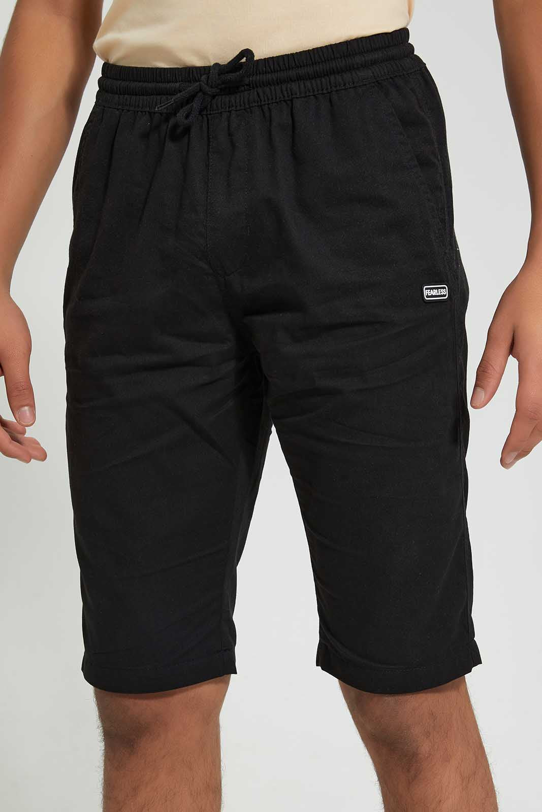 Redtag-Black-Pull-On-Trouser-Short-Chino-Shorts-Senior-Boys-9 to 14 Years