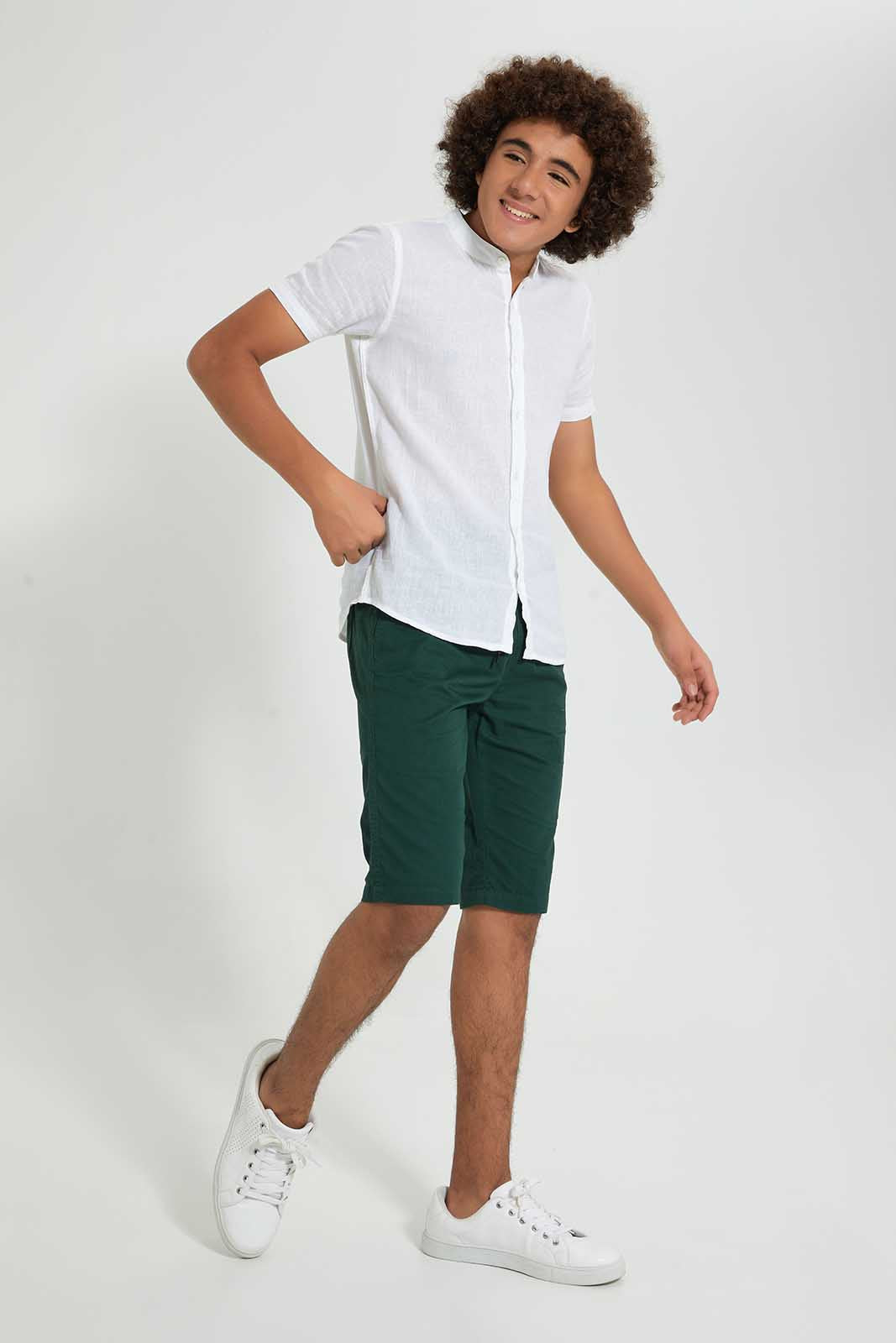 Redtag-Olive-Pull-On-Trouser-Short-Chino-Shorts-Senior-Boys-9 to 14 Years