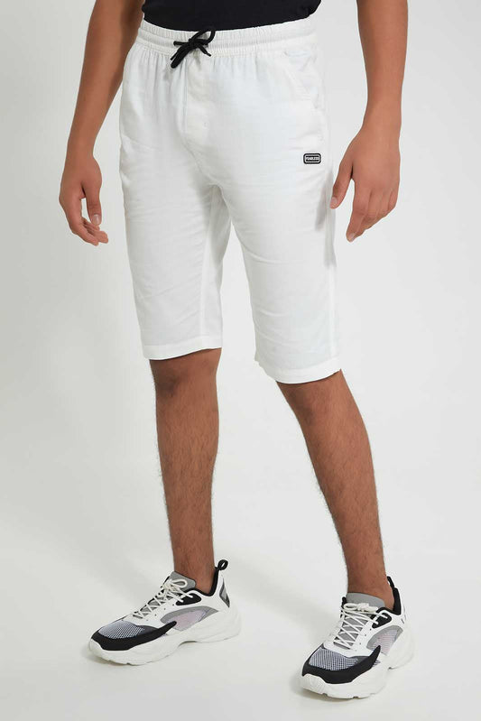 Redtag-White-Pull-On-Trouser-Short-Chino-Shorts-Senior-Boys-9 to 14 Years