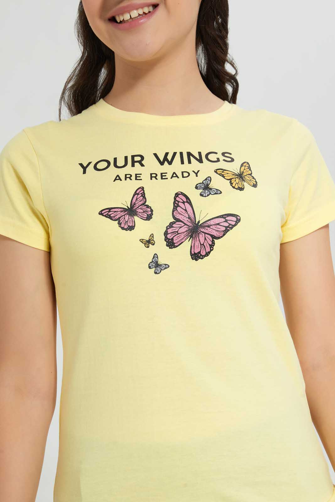 Redtag-Yellow-Basic-T-Shirt-Graphic-T-Shirts-Senior-Girls-9 to 14 Years