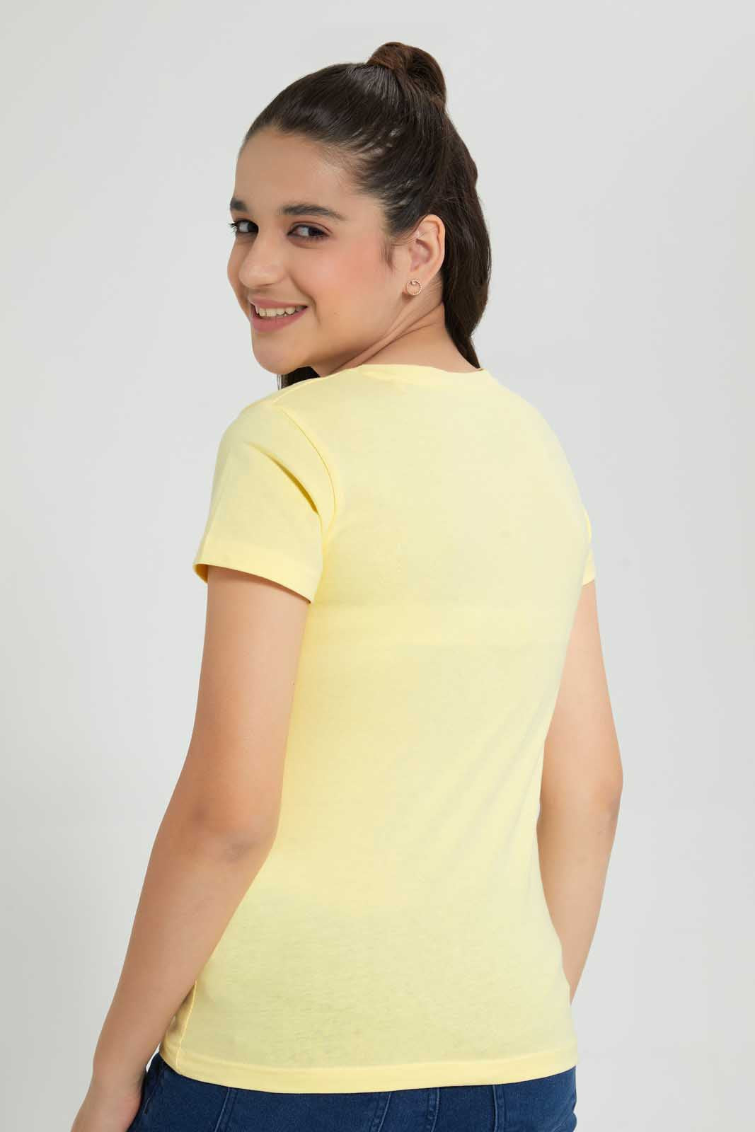 Redtag-Yellow-Basic-T-Shirt-Graphic-T-Shirts-Senior-Girls-9 to 14 Years