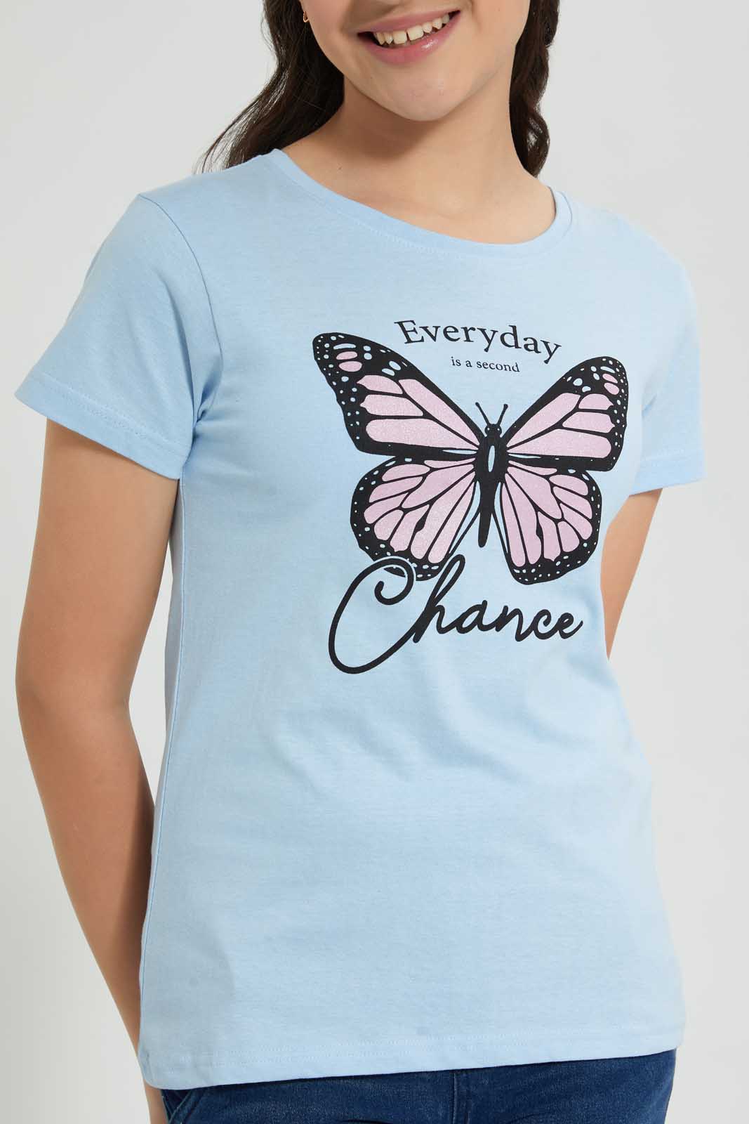 Redtag-Lt-Blue-Basic-T-Shirt-Graphic-T-Shirts-Senior-Girls-9 to 14 Years