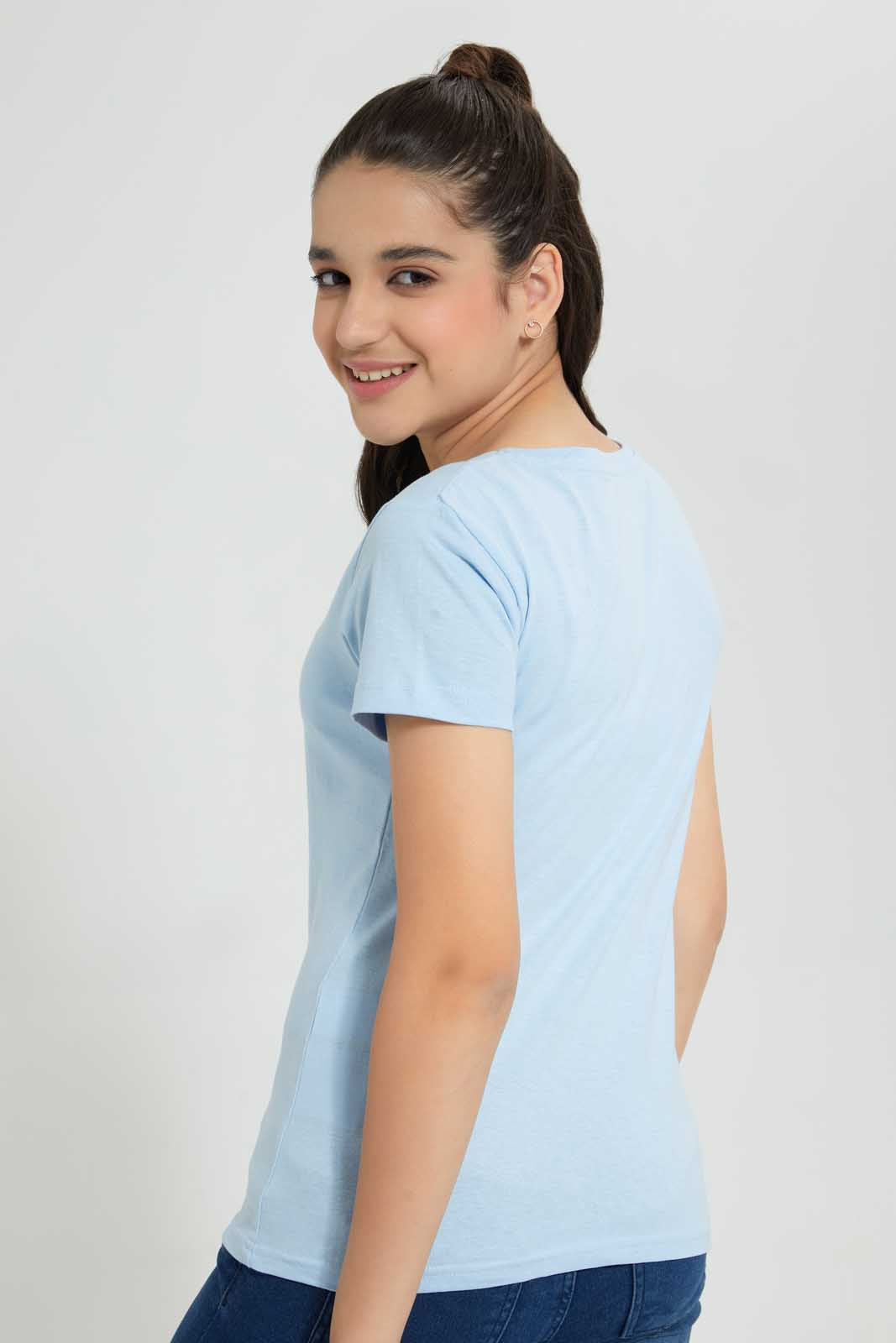 Redtag-Lt-Blue-Basic-T-Shirt-Graphic-T-Shirts-Senior-Girls-9 to 14 Years