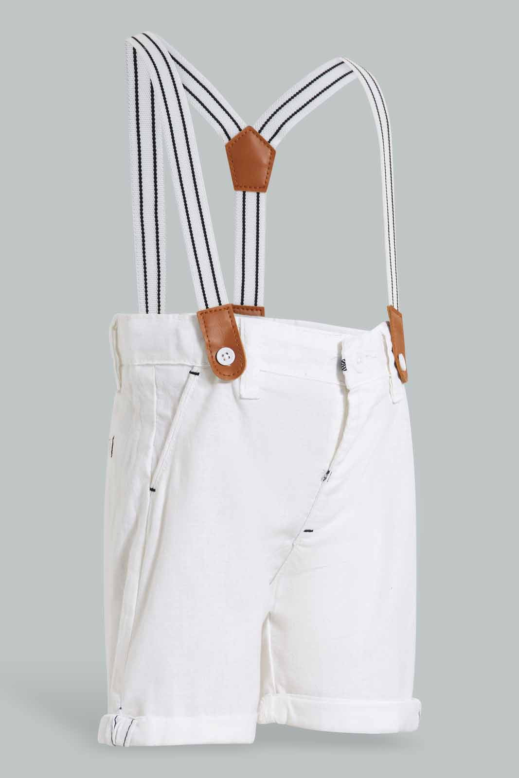 Redtag-White-Linen-Suspender-Trouser-Short-Chino-Shorts-Infant-Boys-3 to 24 Months