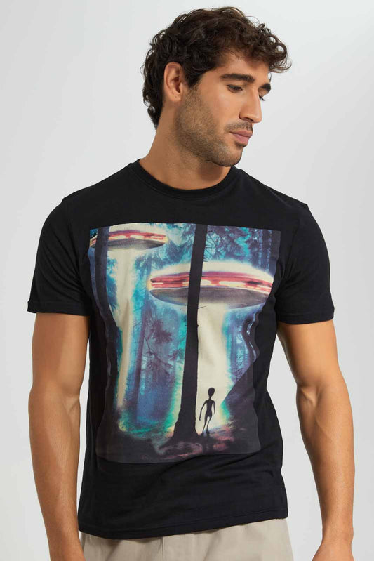 Redtag-Black-Graphic-T-Shirt-Category:T-Shirts,-Colour:Black,-Deals:4-For-90,-Deals:New-In,-Filter:Men's-Clothing,-Men-T-Shirts,-New-In-Men-APL,-S22C,-Section:Men,-TBL-Men's-