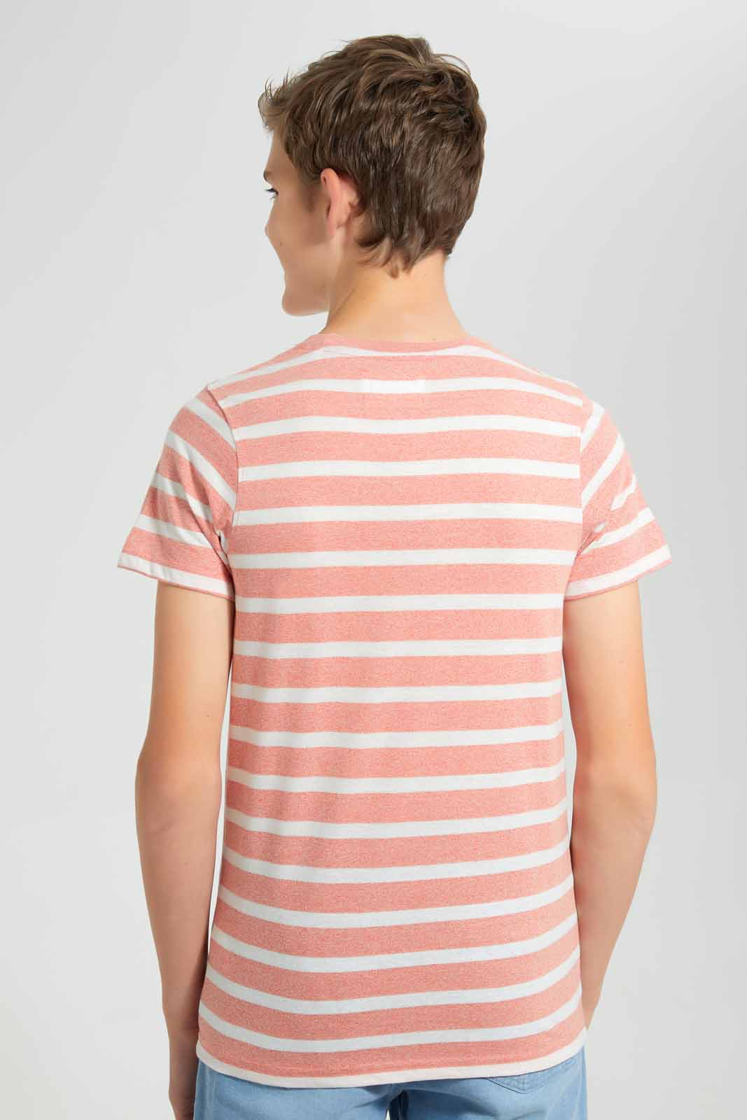 Redtag-Red-Stripe-Keyshape-T-Shirt-Plain-T-Shirts-Senior-Boys-9 to 14 Years