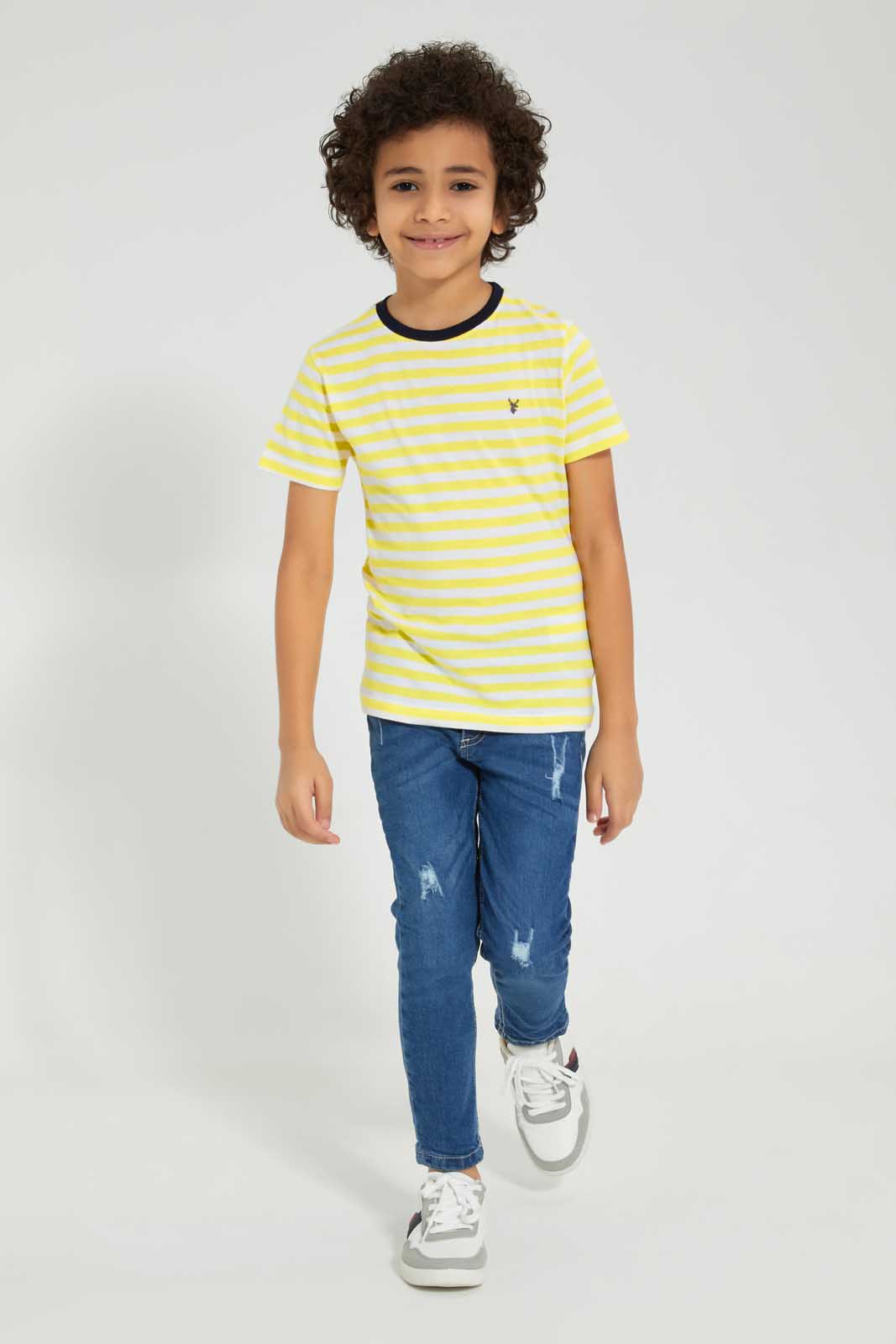 Redtag-2-Pk-Red-And-Yellow-Stripe-T-Shirt-Graphic-T-Shirts-Boys-2 to 8 Years