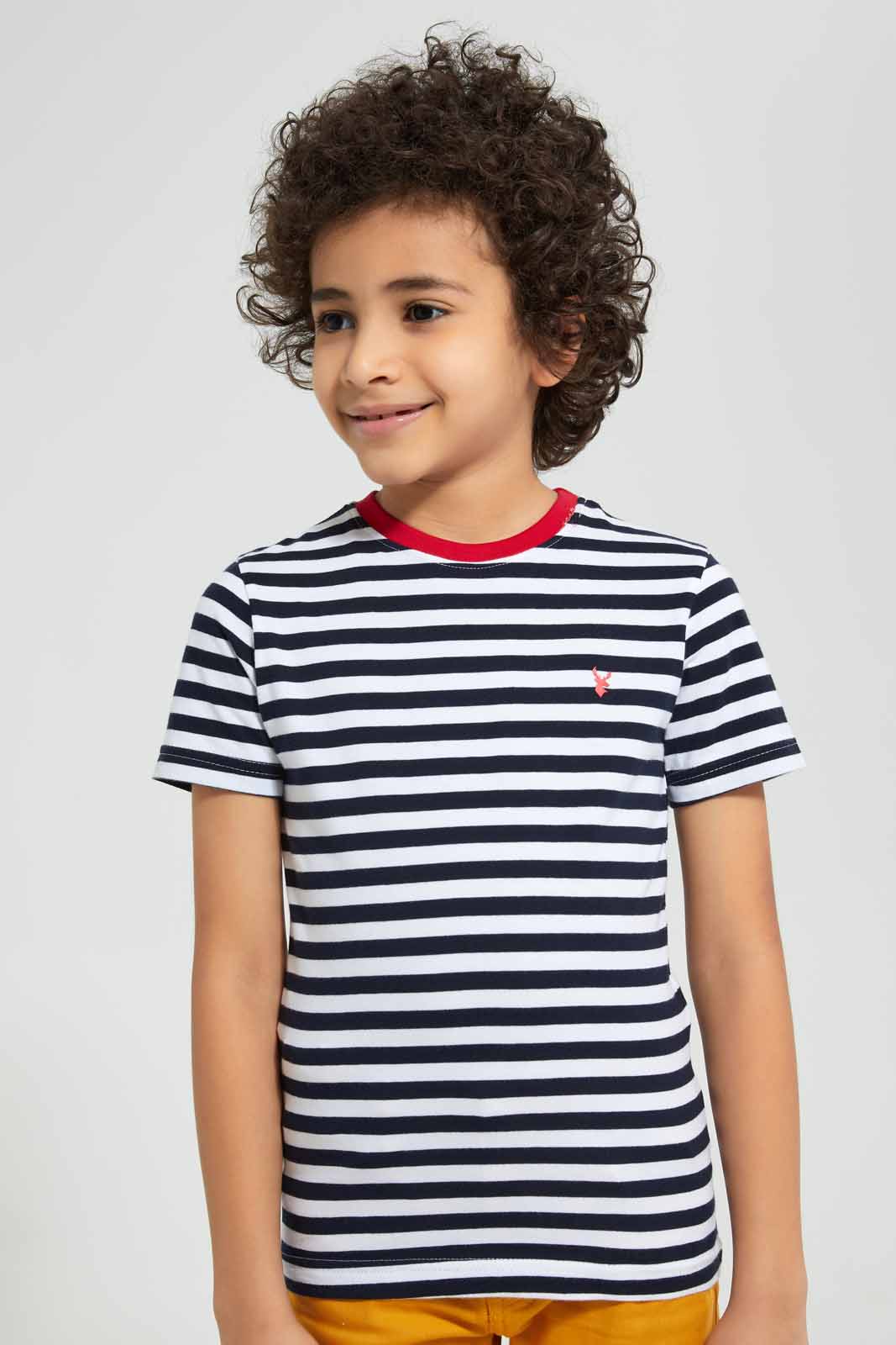 Redtag-2-Pk-Navy-And-Mint-Stripe-T-Shirt-Graphic-T-Shirts-Boys-2 to 8 Years