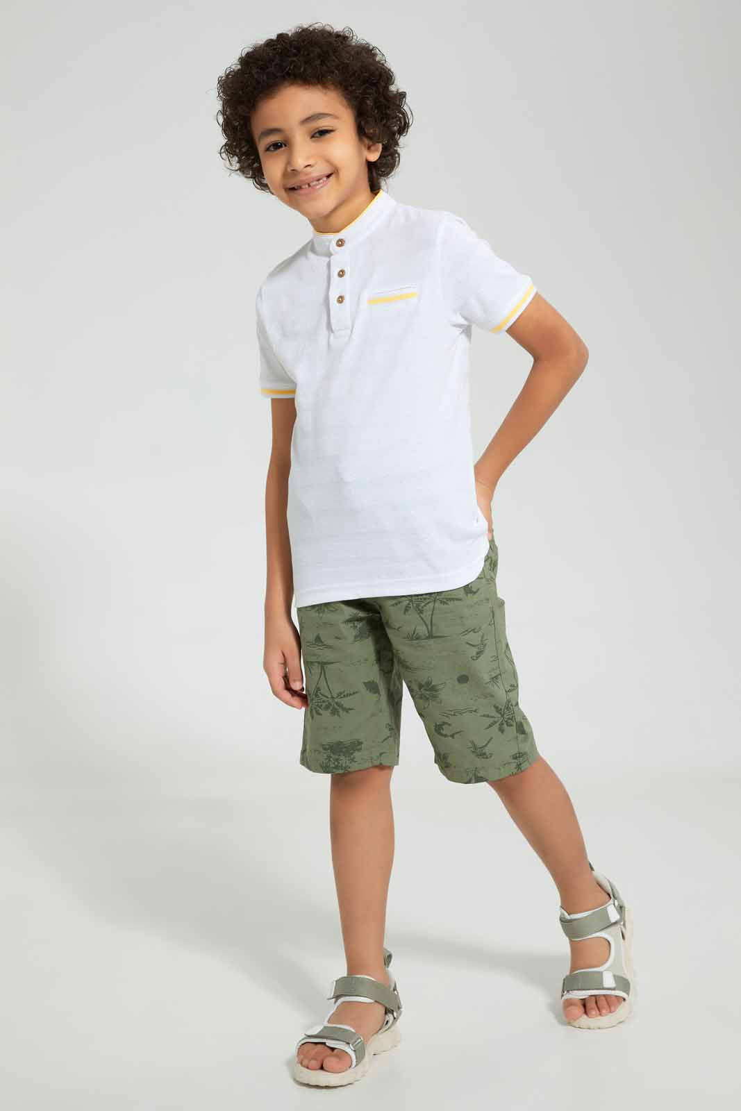 Redtag-White-Jacquard-Collar-Stand-Polo-Polo-Shirts-Boys-2 to 8 Years