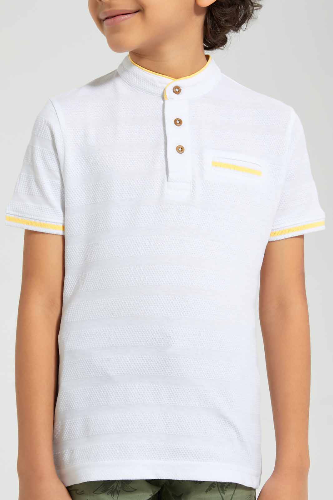 Redtag-White-Jacquard-Collar-Stand-Polo-Polo-Shirts-Boys-2 to 8 Years