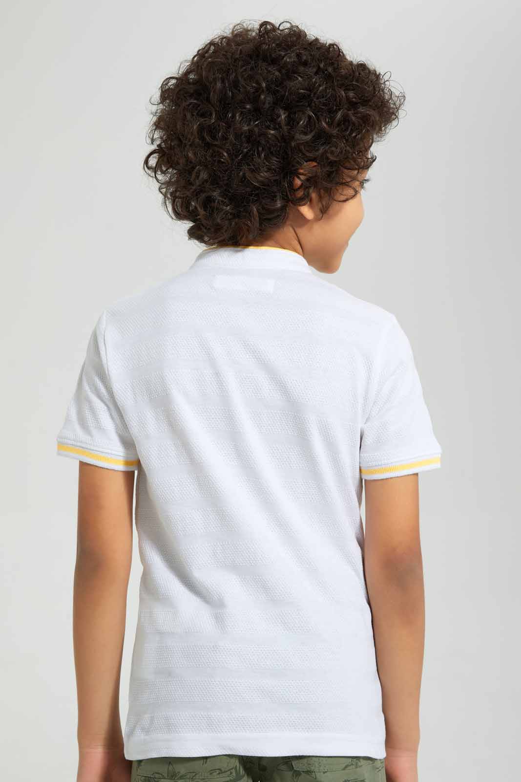 Redtag-White-Jacquard-Collar-Stand-Polo-Polo-Shirts-Boys-2 to 8 Years