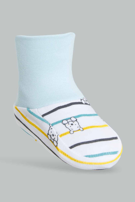 Redtag-Blue-Winnie-The-Pooh-Mittens-And-Booties-Set-For-Baby-(2-Piece)-Category:Booties,-Colour:Blue,-Deals:Sale,-Filter:Baby-(0-to-12-Mths),-NBB-Booties,-S22C,-Sale-NBB-APL,-Section:Boys-(0-to-14Yrs)-Baby-0 to 12 Months