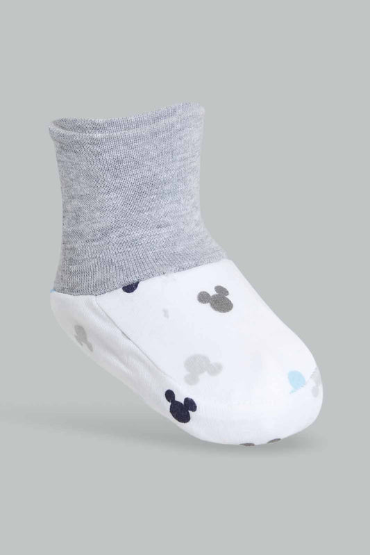 Redtag-Grey-And-White-Mickey-Mouse-Mittens-&-Booties-Set-Category:Booties,-CHR,-Colour:Grey,-Deals:Sale,-Filter:Baby-(0-to-12-Mths),-NBB-Booties,-S22C,-Sale-NBB-APL,-Section:Boys-(0-to-14Yrs)-Baby-0 to 12 Months