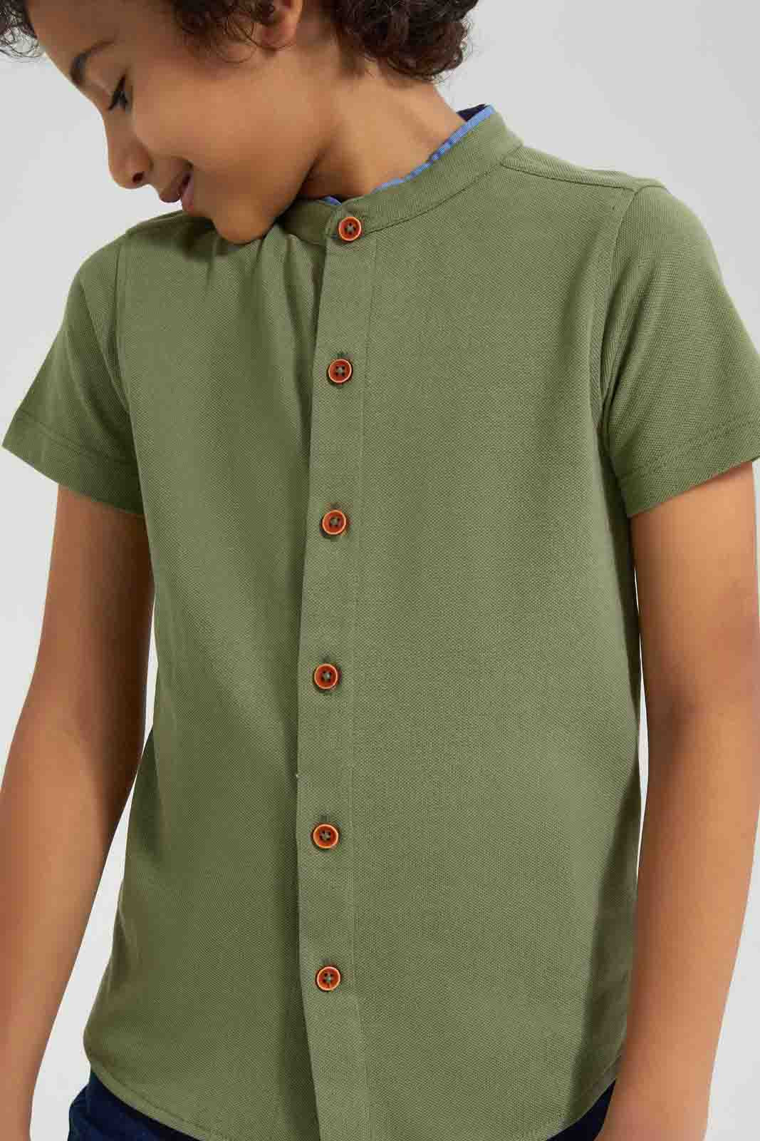 Redtag-Olive--Dobby-Short-Sleeve:Dark-Green:2-3-Years-Casual-Shirts-Boys-2 to 8 Years