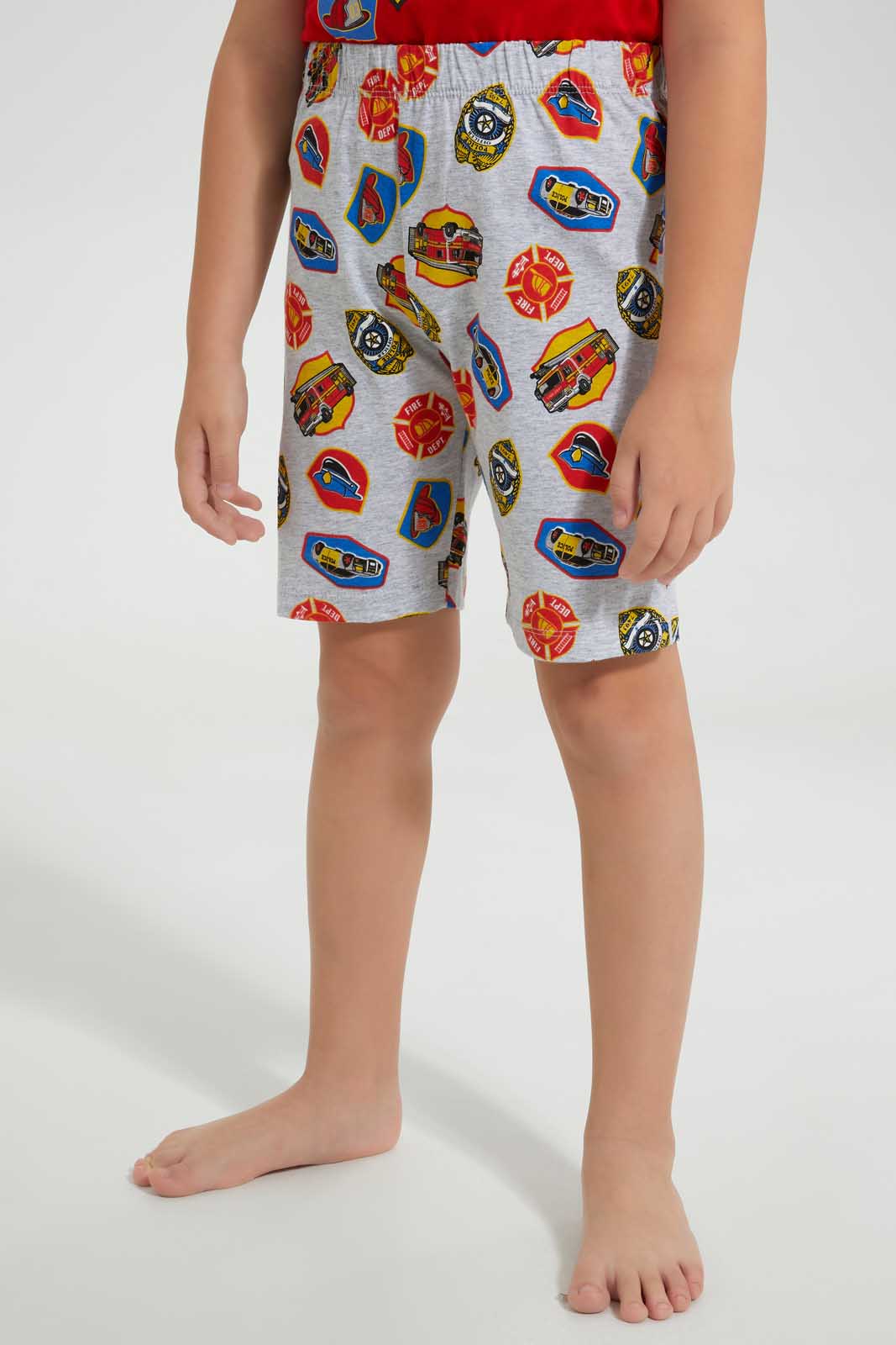Redtag-Red-Engine-Print--T-Shirt-And-Short-Pyjama--Set-Pyjama-Sets-Boys-2 to 8 Years