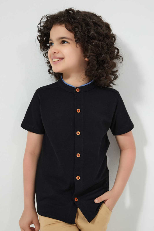 Redtag-Black-Dobby-Short-Sleeve:Black:2-3-Years-Casual-Shirts-Boys-2 to 8 Years