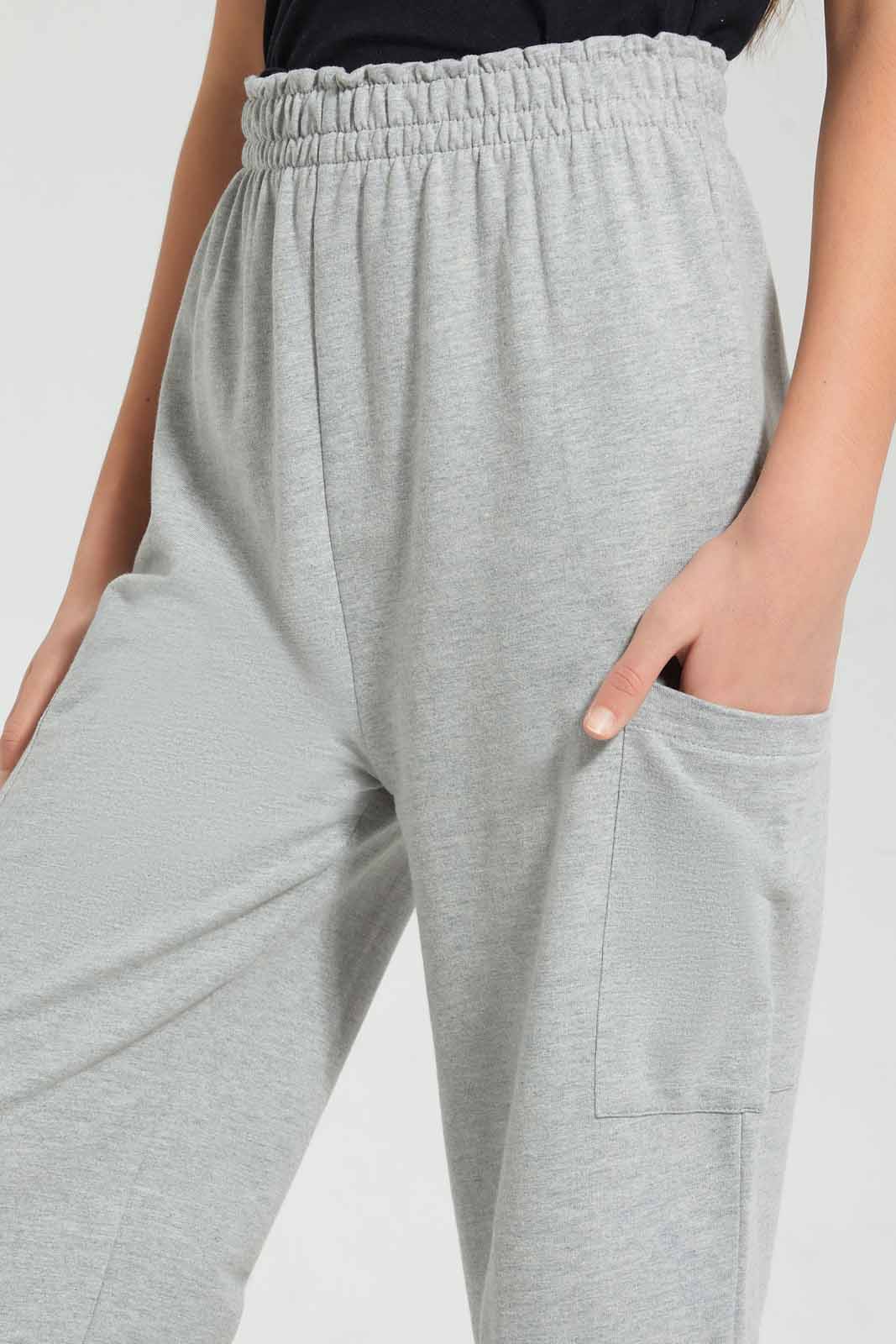 Redtag-Grey-Melange-Capri-With-Side-Pocket-Capris-Senior-Girls-9 to 14 Years