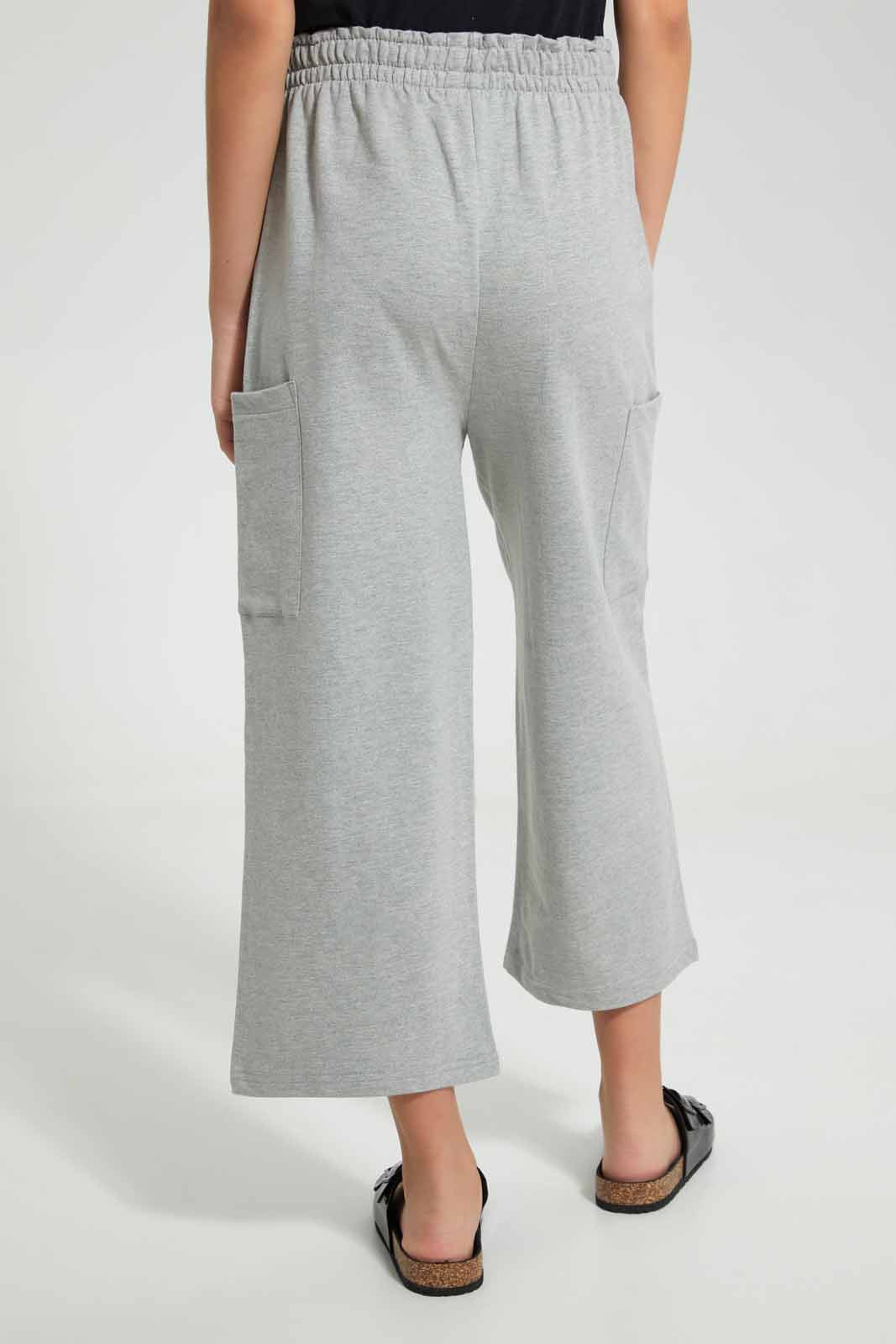 Redtag-Grey-Melange-Capri-With-Side-Pocket-Capris-Senior-Girls-9 to 14 Years
