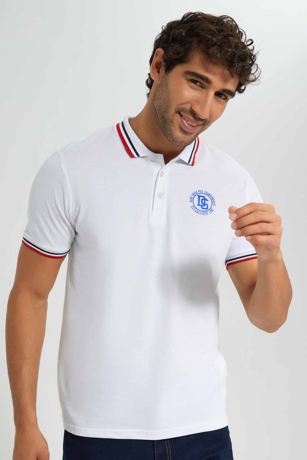 Redtag-White-Polo-With-Tipping-Category:Polo-T-Shirts,-Colour:White,-Deals:New-In,-Filter:Men's-Clothing,-Men-T-Shirts,-New-In-Men-APL,-Non-Sale,-S22C,-Section:Men,-TBL-Men's-
