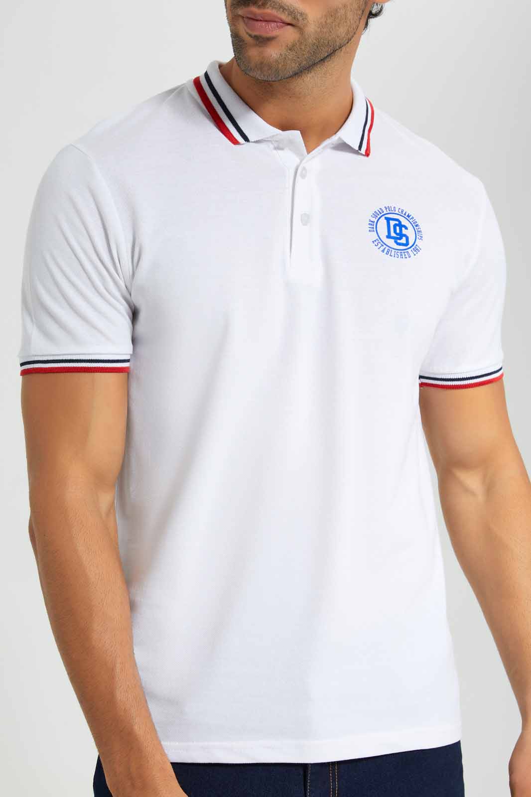 Redtag-White-Polo-With-Tipping-Category:Polo-T-Shirts,-Colour:White,-Deals:New-In,-Filter:Men's-Clothing,-Men-T-Shirts,-New-In-Men-APL,-Non-Sale,-S22C,-Section:Men,-TBL-Men's-