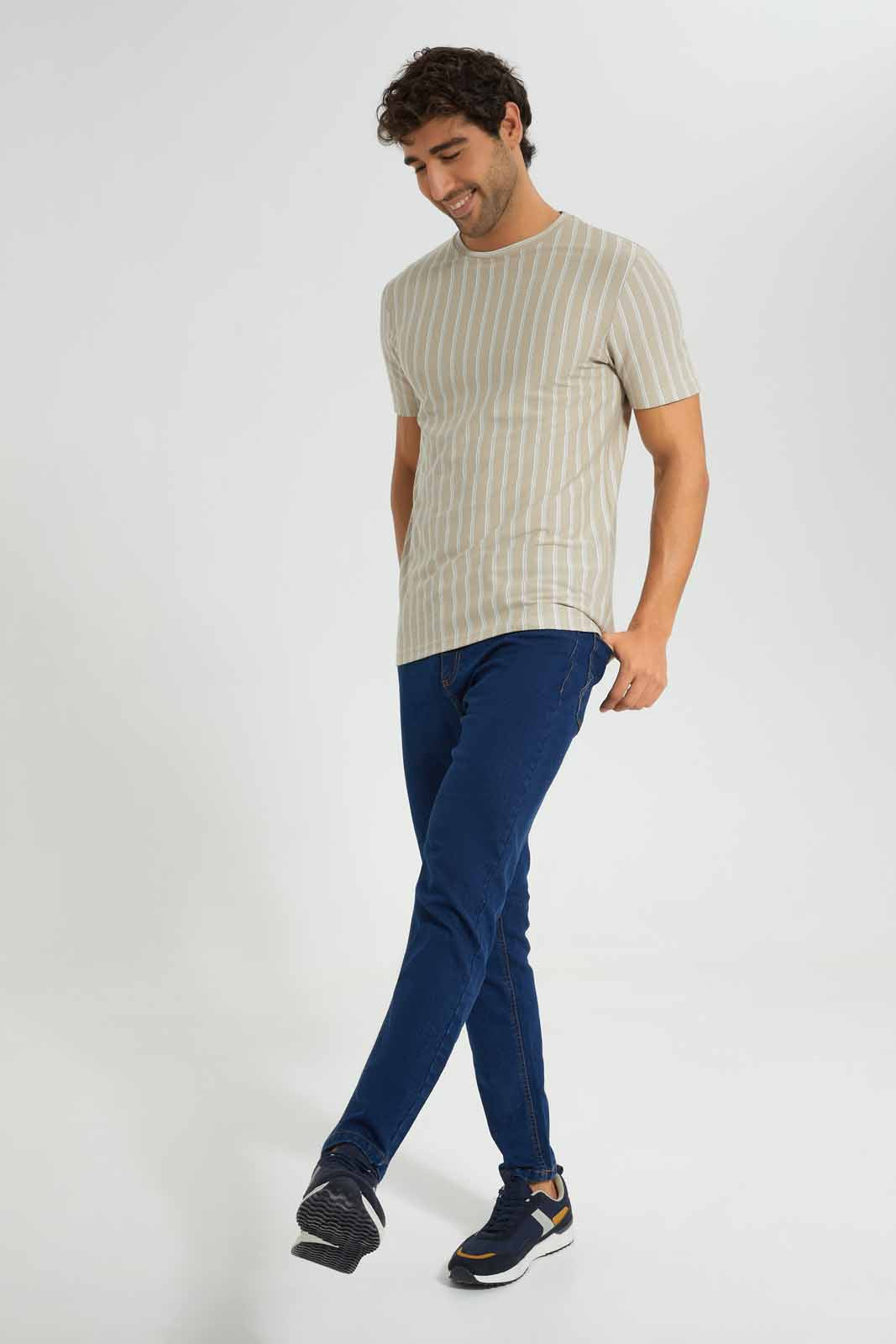Redtag-Beige-With-White-Stripe-T-Shirt-Category:T-Shirts,-Colour:Beige,-Deals:New-In,-Filter:Men's-Clothing,-Men-T-Shirts,-New-In-Men,-Non-Sale,-S22D,-Section:Men-Men's-