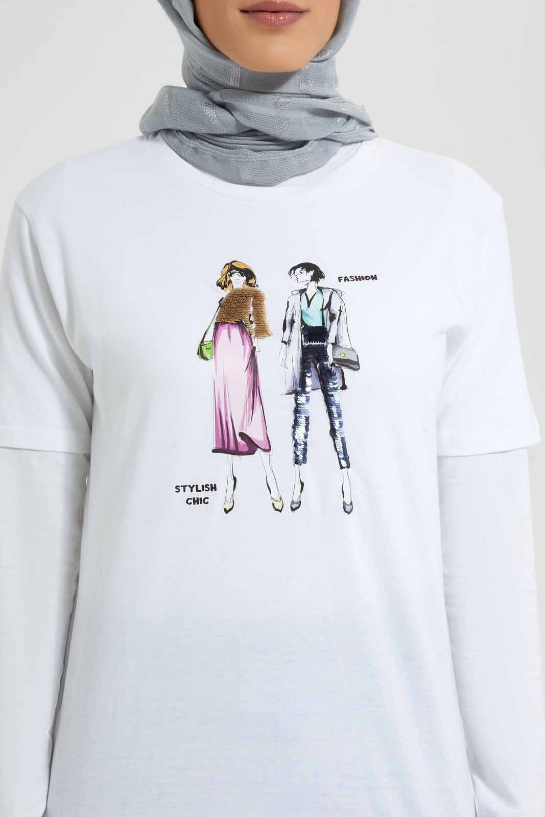 Redtag-White-Long-T-Shirt-With-Sequin-Graphic-Embellished-T-Shirts-Women's-
