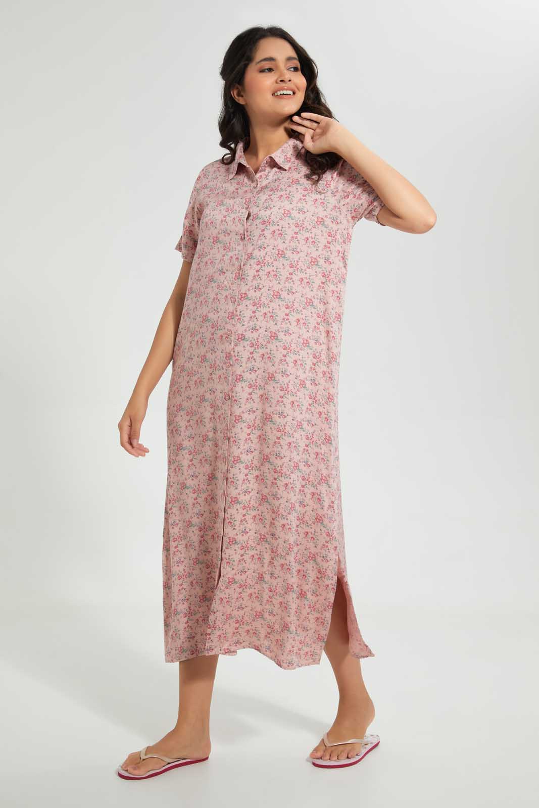 Redtag-Pale-Pink-Floral-Printed-Nightgown-Nightgowns-Women's-